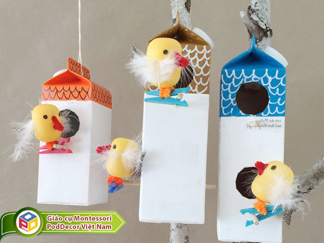 Ngôi nhà cho chim bằng vỏ hộp sữa tươi